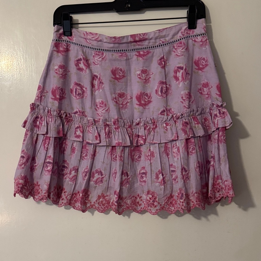 LoveShackFancy Pink Floral Ruffle Mini Skirt - Picture 2 of 2